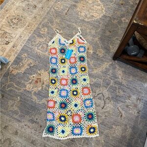 Elan Crochet Floral Multi-Color Swim Coverup Dress